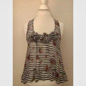 Living Doll Sz S ADORABLE Sheer Sleeveless Top w Flower Details